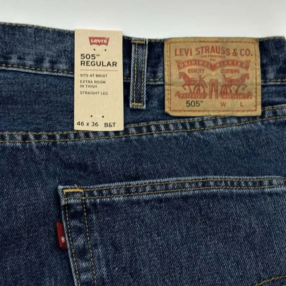 Levi's 505 Regular Fit Big & Tall Size 46x36 Straight Leg Medium Wash Jeans NWT